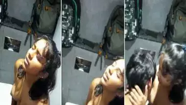 18 yr old college guy licks GF’s pussy in a public bathroom