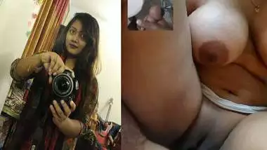 Plump huge boobs GF masturbating on video call