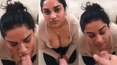 Big boob babe takes thick Indian cum in mouth